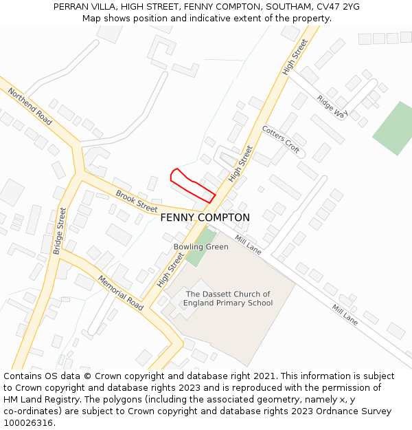 PERRAN VILLA, HIGH STREET, FENNY COMPTON, SOUTHAM, CV47 2YG: Location map and indicative extent of plot