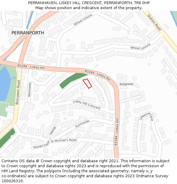 PERRANHAVEN, LISKEY HILL CRESCENT, PERRANPORTH, TR6 0HP: Location map and indicative extent of plot