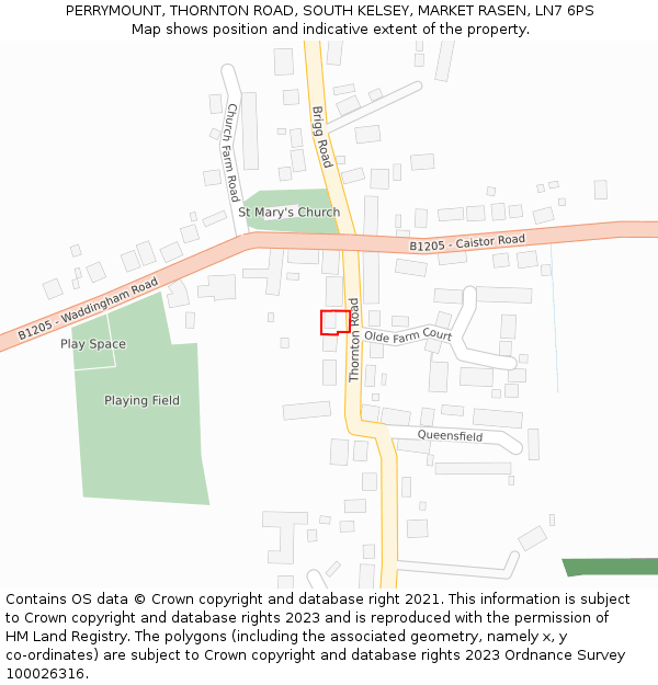 PERRYMOUNT, THORNTON ROAD, SOUTH KELSEY, MARKET RASEN, LN7 6PS: Location map and indicative extent of plot