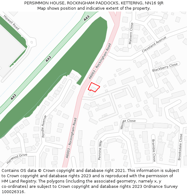 PERSIMMON HOUSE, ROCKINGHAM PADDOCKS, KETTERING, NN16 9JR: Location map and indicative extent of plot