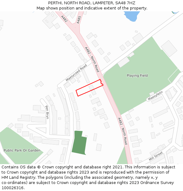 PERTHI, NORTH ROAD, LAMPETER, SA48 7HZ: Location map and indicative extent of plot