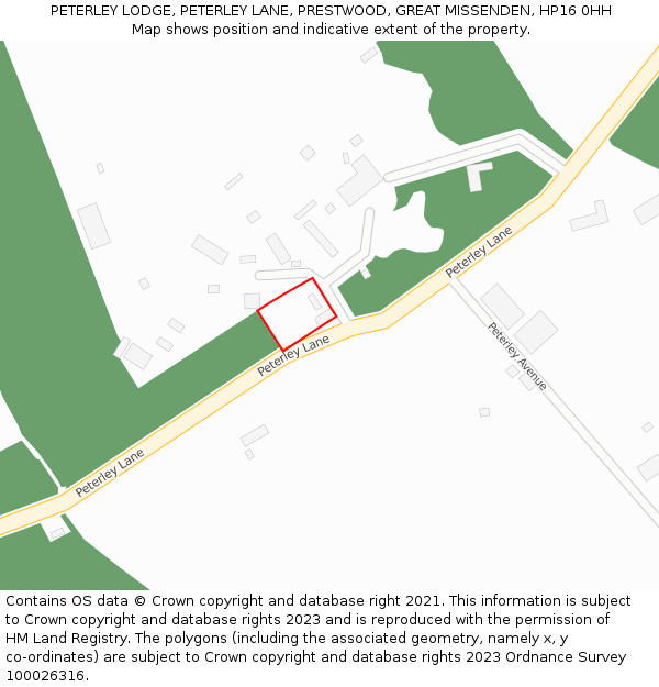 PETERLEY LODGE, PETERLEY LANE, PRESTWOOD, GREAT MISSENDEN, HP16 0HH: Location map and indicative extent of plot