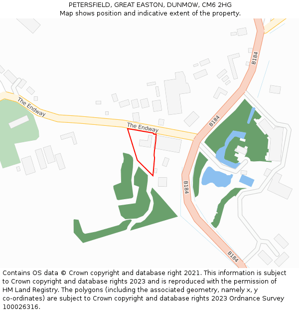 PETERSFIELD, GREAT EASTON, DUNMOW, CM6 2HG: Location map and indicative extent of plot