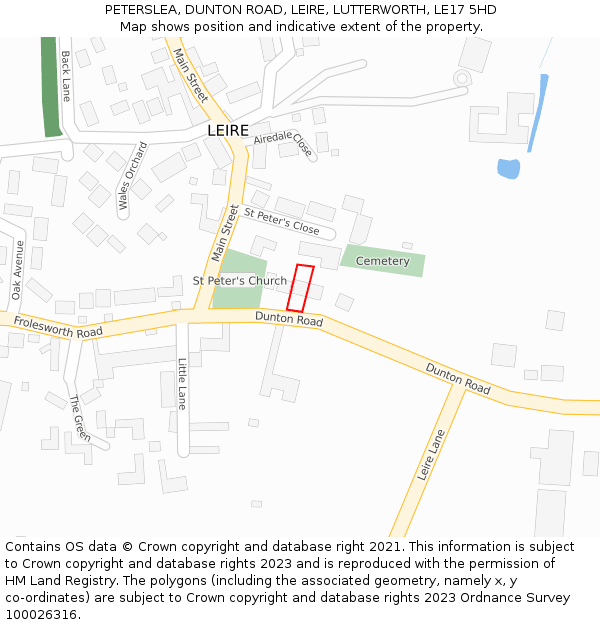 PETERSLEA, DUNTON ROAD, LEIRE, LUTTERWORTH, LE17 5HD: Location map and indicative extent of plot