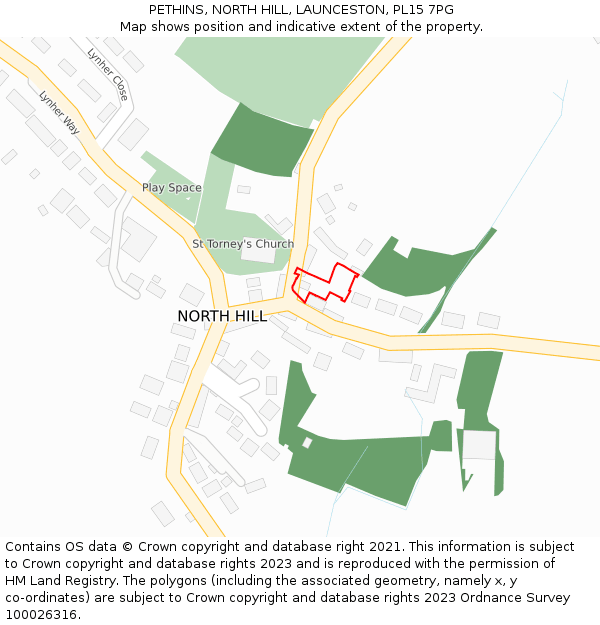 PETHINS, NORTH HILL, LAUNCESTON, PL15 7PG: Location map and indicative extent of plot