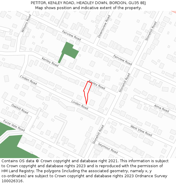 PETITOR, KENLEY ROAD, HEADLEY DOWN, BORDON, GU35 8EJ: Location map and indicative extent of plot