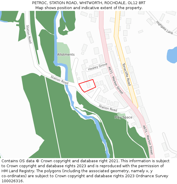 PETROC, STATION ROAD, WHITWORTH, ROCHDALE, OL12 8RT: Location map and indicative extent of plot