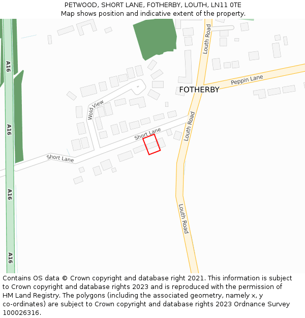 PETWOOD, SHORT LANE, FOTHERBY, LOUTH, LN11 0TE: Location map and indicative extent of plot