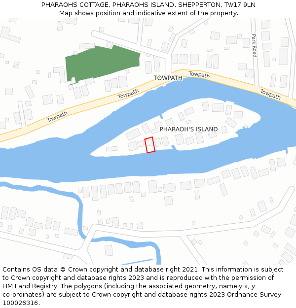 PHARAOHS COTTAGE, PHARAOHS ISLAND, SHEPPERTON, TW17 9LN: Location map and indicative extent of plot