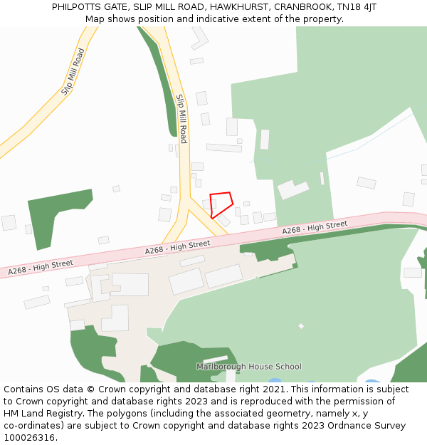 PHILPOTTS GATE, SLIP MILL ROAD, HAWKHURST, CRANBROOK, TN18 4JT: Location map and indicative extent of plot