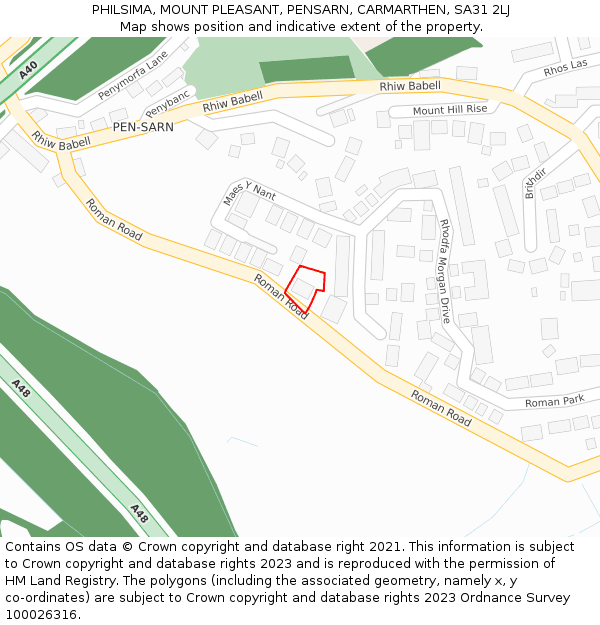 PHILSIMA, MOUNT PLEASANT, PENSARN, CARMARTHEN, SA31 2LJ: Location map and indicative extent of plot