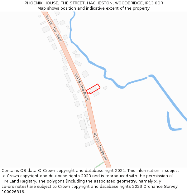 PHOENIX HOUSE, THE STREET, HACHESTON, WOODBRIDGE, IP13 0DR: Location map and indicative extent of plot