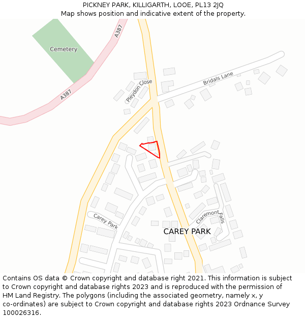 PICKNEY PARK, KILLIGARTH, LOOE, PL13 2JQ: Location map and indicative extent of plot