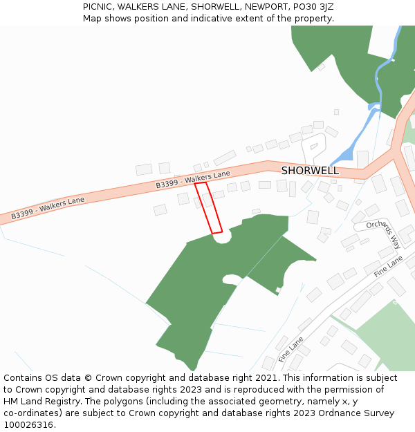 PICNIC, WALKERS LANE, SHORWELL, NEWPORT, PO30 3JZ: Location map and indicative extent of plot