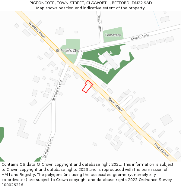 PIGEONCOTE, TOWN STREET, CLAYWORTH, RETFORD, DN22 9AD: Location map and indicative extent of plot