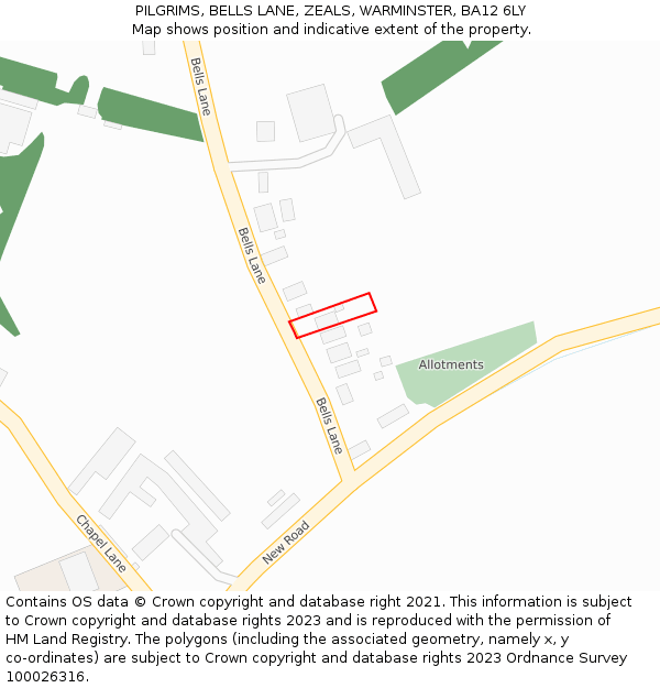 PILGRIMS, BELLS LANE, ZEALS, WARMINSTER, BA12 6LY: Location map and indicative extent of plot