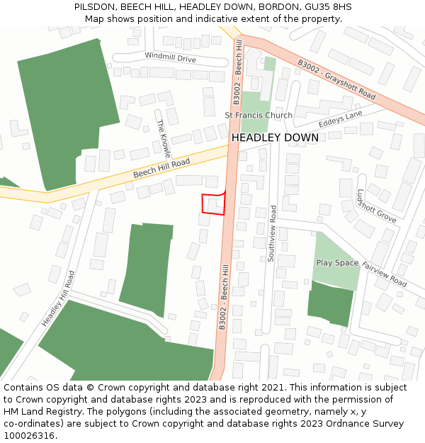 PILSDON, BEECH HILL, HEADLEY DOWN, BORDON, GU35 8HS: Location map and indicative extent of plot