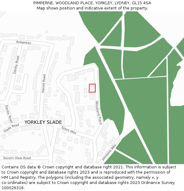 PIMPERNE, WOODLAND PLACE, YORKLEY, LYDNEY, GL15 4SA: Location map and indicative extent of plot