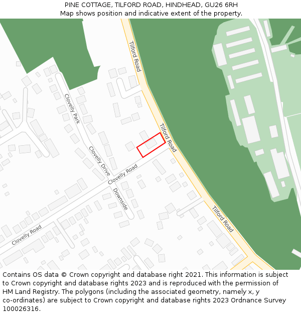 PINE COTTAGE, TILFORD ROAD, HINDHEAD, GU26 6RH: Location map and indicative extent of plot