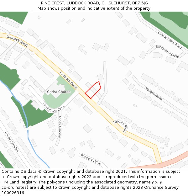 PINE CREST, LUBBOCK ROAD, CHISLEHURST, BR7 5JG: Location map and indicative extent of plot