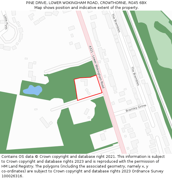 PINE DRIVE, LOWER WOKINGHAM ROAD, CROWTHORNE, RG45 6BX: Location map and indicative extent of plot