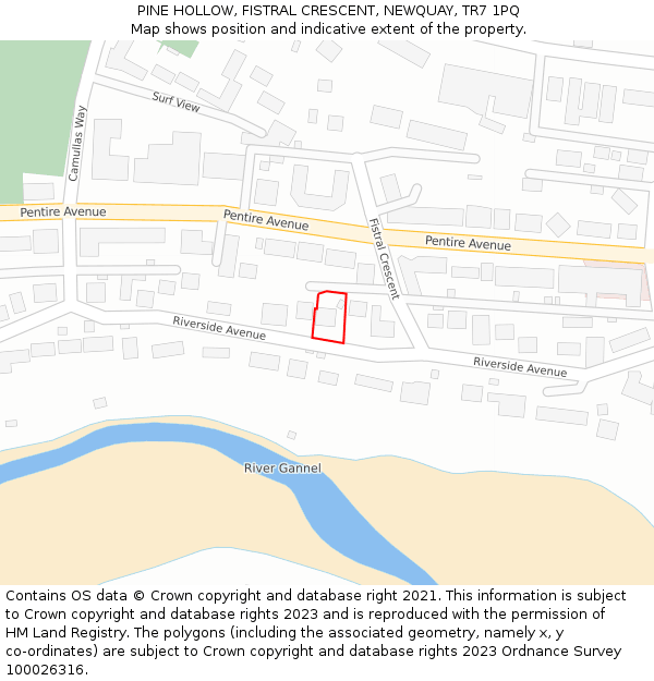 PINE HOLLOW, FISTRAL CRESCENT, NEWQUAY, TR7 1PQ: Location map and indicative extent of plot