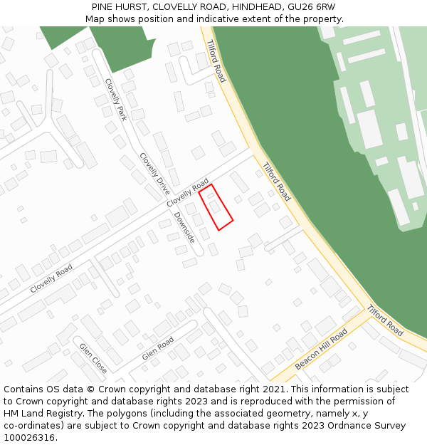 PINE HURST, CLOVELLY ROAD, HINDHEAD, GU26 6RW: Location map and indicative extent of plot