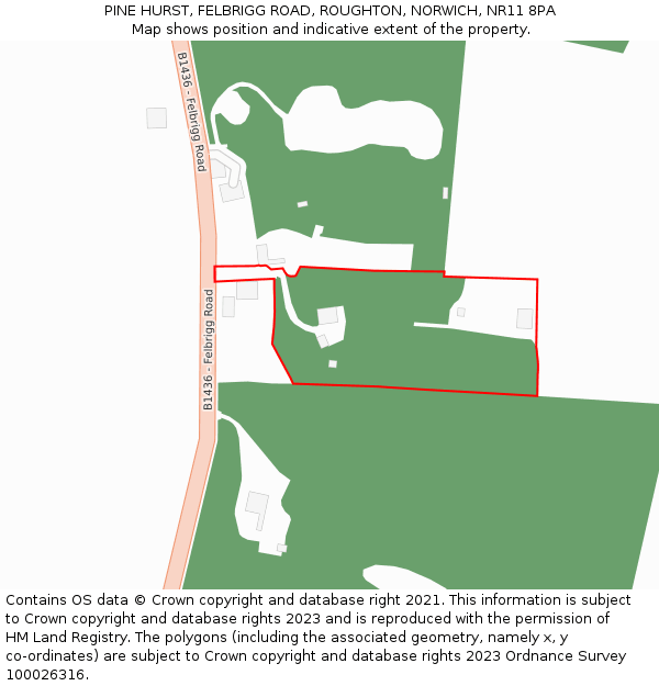 PINE HURST, FELBRIGG ROAD, ROUGHTON, NORWICH, NR11 8PA: Location map and indicative extent of plot