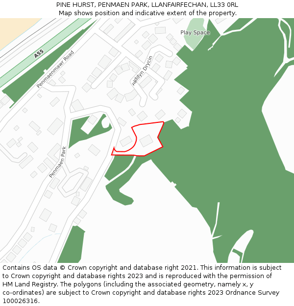 PINE HURST, PENMAEN PARK, LLANFAIRFECHAN, LL33 0RL: Location map and indicative extent of plot