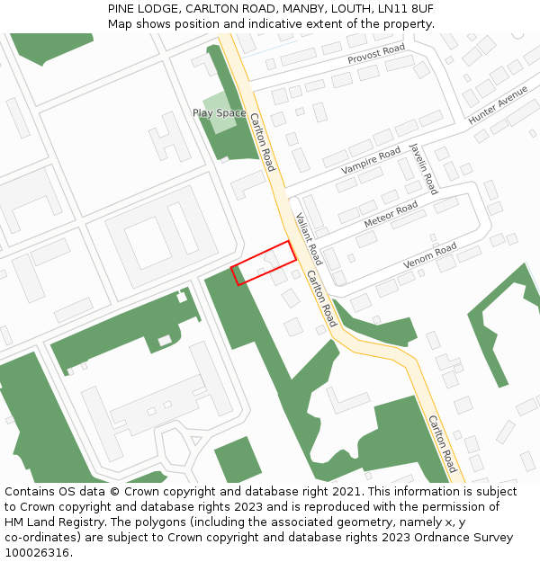 PINE LODGE, CARLTON ROAD, MANBY, LOUTH, LN11 8UF: Location map and indicative extent of plot