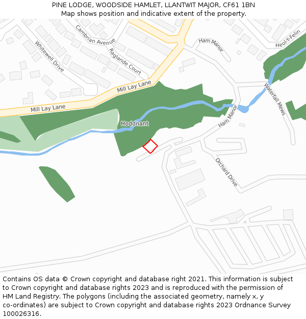 PINE LODGE, WOODSIDE HAMLET, LLANTWIT MAJOR, CF61 1BN: Location map and indicative extent of plot