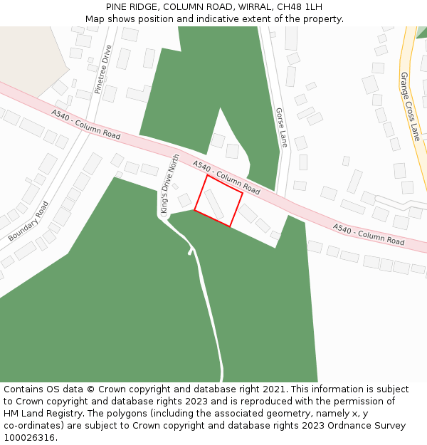 PINE RIDGE, COLUMN ROAD, WIRRAL, CH48 1LH: Location map and indicative extent of plot