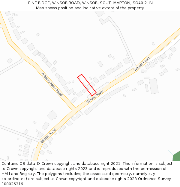 PINE RIDGE, WINSOR ROAD, WINSOR, SOUTHAMPTON, SO40 2HN: Location map and indicative extent of plot