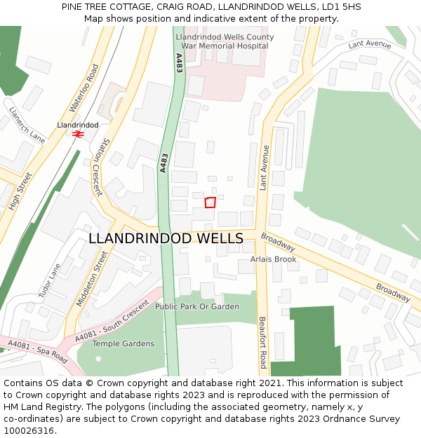 PINE TREE COTTAGE, CRAIG ROAD, LLANDRINDOD WELLS, LD1 5HS: Location map and indicative extent of plot