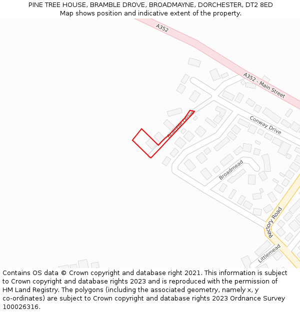 PINE TREE HOUSE, BRAMBLE DROVE, BROADMAYNE, DORCHESTER, DT2 8ED: Location map and indicative extent of plot