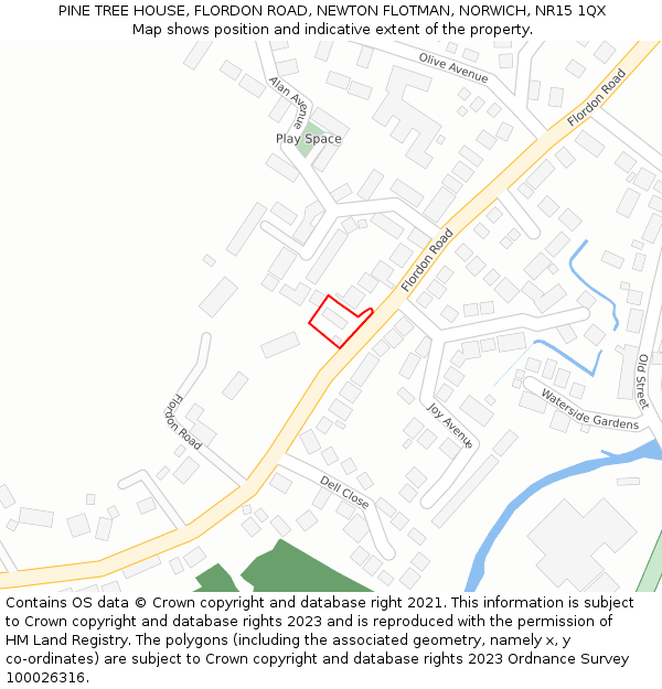 PINE TREE HOUSE, FLORDON ROAD, NEWTON FLOTMAN, NORWICH, NR15 1QX: Location map and indicative extent of plot