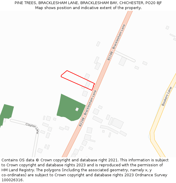 PINE TREES, BRACKLESHAM LANE, BRACKLESHAM BAY, CHICHESTER, PO20 8JF: Location map and indicative extent of plot