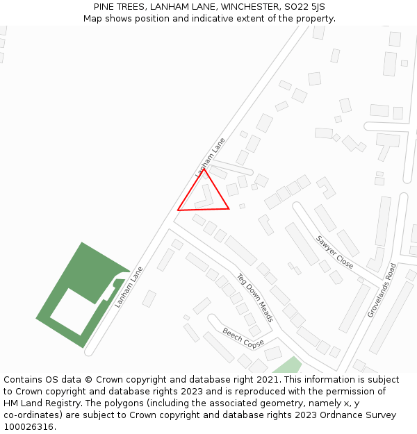 PINE TREES, LANHAM LANE, WINCHESTER, SO22 5JS: Location map and indicative extent of plot