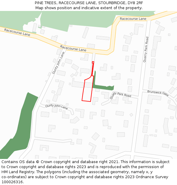 PINE TREES, RACECOURSE LANE, STOURBRIDGE, DY8 2RF: Location map and indicative extent of plot