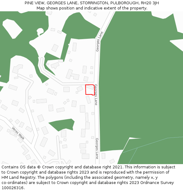 PINE VIEW, GEORGES LANE, STORRINGTON, PULBOROUGH, RH20 3JH: Location map and indicative extent of plot