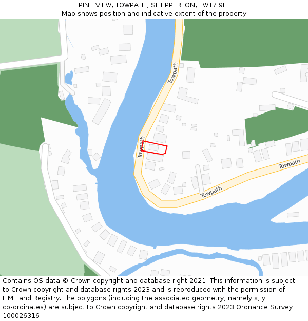 PINE VIEW, TOWPATH, SHEPPERTON, TW17 9LL: Location map and indicative extent of plot