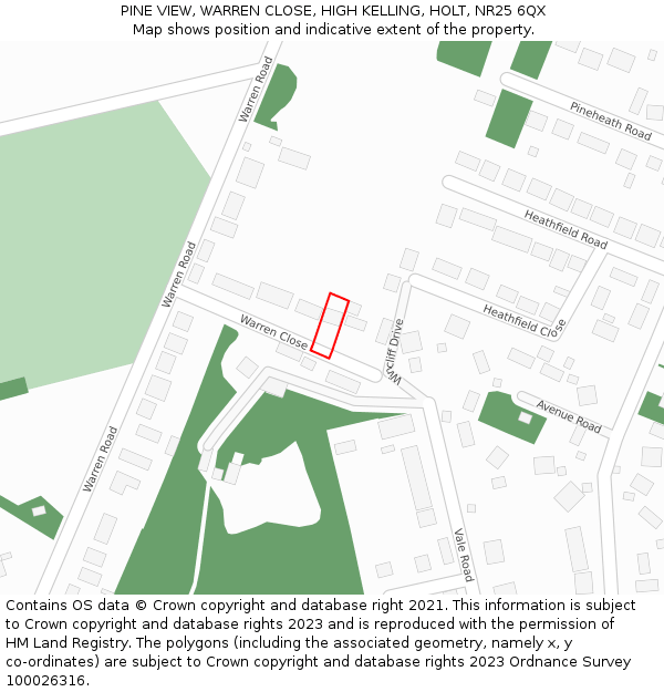 PINE VIEW, WARREN CLOSE, HIGH KELLING, HOLT, NR25 6QX: Location map and indicative extent of plot