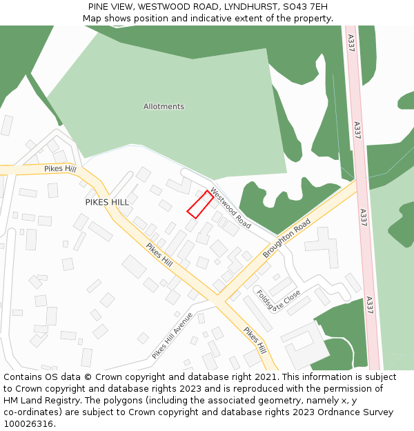 PINE VIEW, WESTWOOD ROAD, LYNDHURST, SO43 7EH: Location map and indicative extent of plot