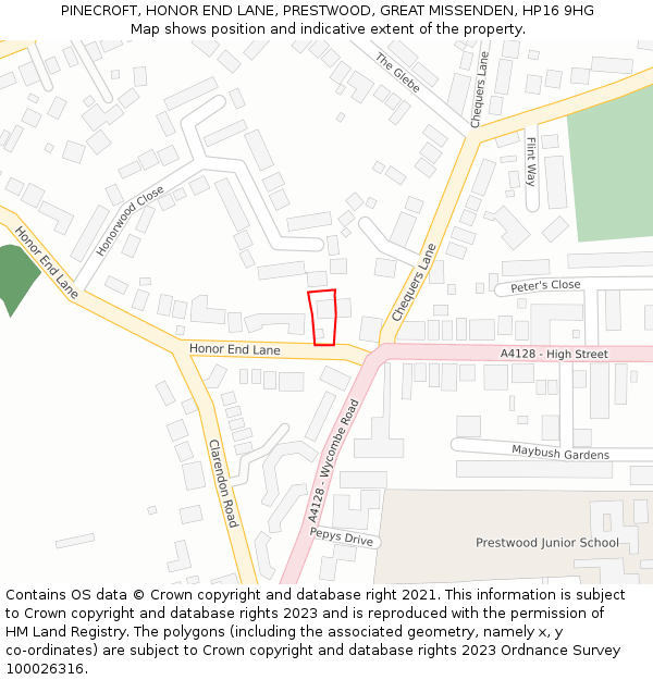 PINECROFT, HONOR END LANE, PRESTWOOD, GREAT MISSENDEN, HP16 9HG: Location map and indicative extent of plot