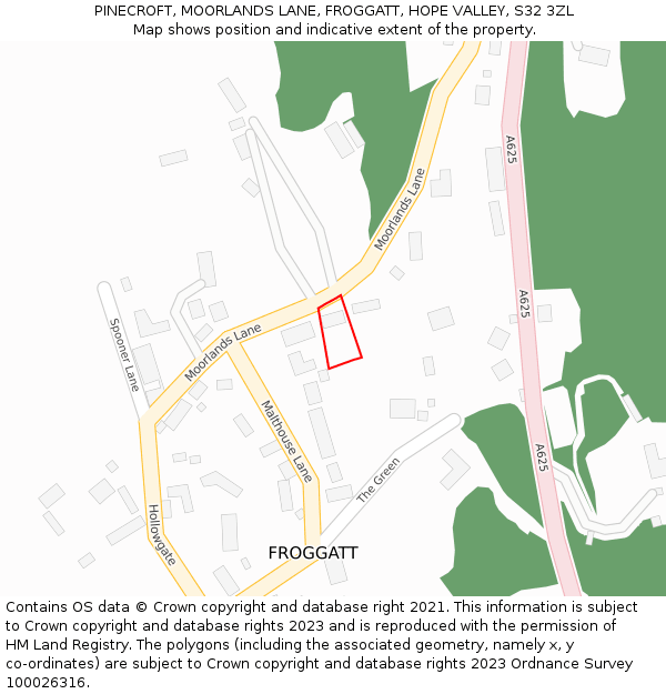 PINECROFT, MOORLANDS LANE, FROGGATT, HOPE VALLEY, S32 3ZL: Location map and indicative extent of plot