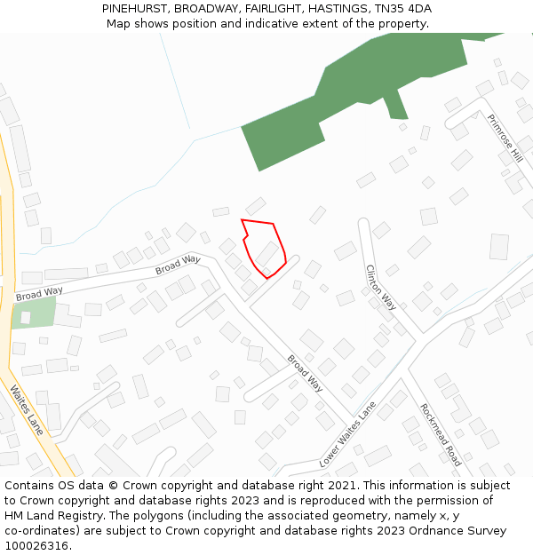 PINEHURST, BROADWAY, FAIRLIGHT, HASTINGS, TN35 4DA: Location map and indicative extent of plot