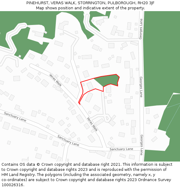 PINEHURST, VERAS WALK, STORRINGTON, PULBOROUGH, RH20 3JF: Location map and indicative extent of plot