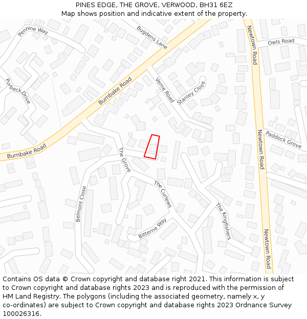 PINES EDGE, THE GROVE, VERWOOD, BH31 6EZ: Location map and indicative extent of plot