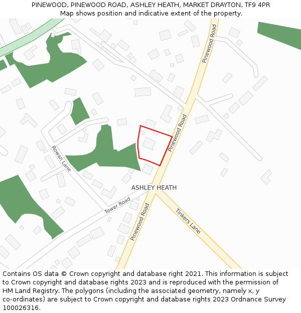 PINEWOOD, PINEWOOD ROAD, ASHLEY HEATH, MARKET DRAYTON, TF9 4PR: Location map and indicative extent of plot