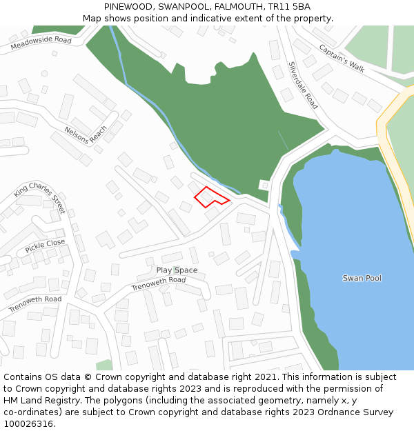 PINEWOOD, SWANPOOL, FALMOUTH, TR11 5BA: Location map and indicative extent of plot